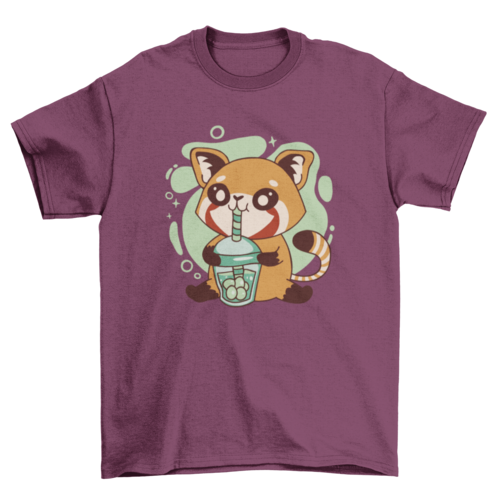 Red panda animal drinking tea t-shirt design