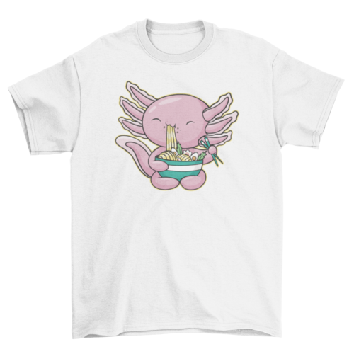 Kawaii axolotl eating ramen t-shirt