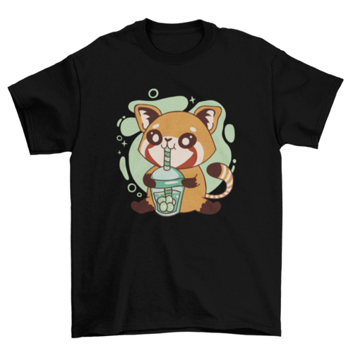 Red panda animal drinking tea t-shirt design