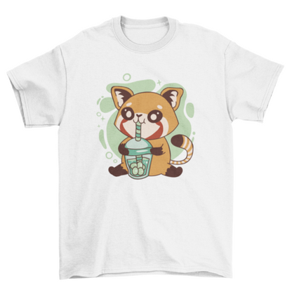 Red panda animal drinking tea t-shirt design