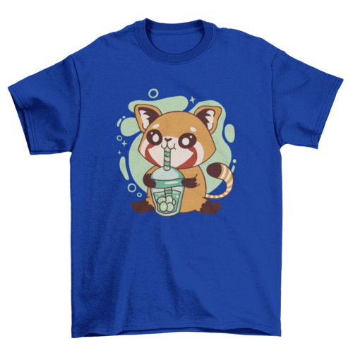 Red panda animal drinking tea t-shirt design